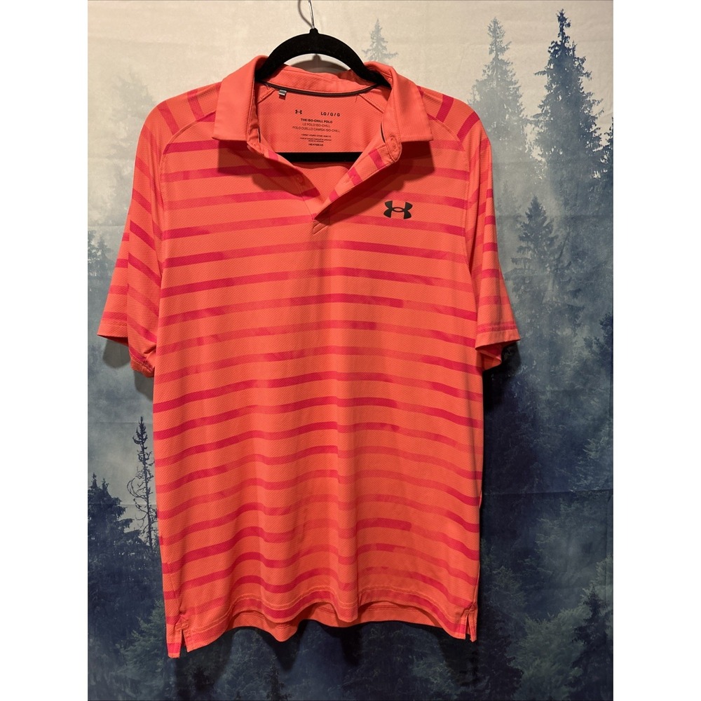 Under Armour Shirt Adult Large Orange Striped‎ Short Sleeve